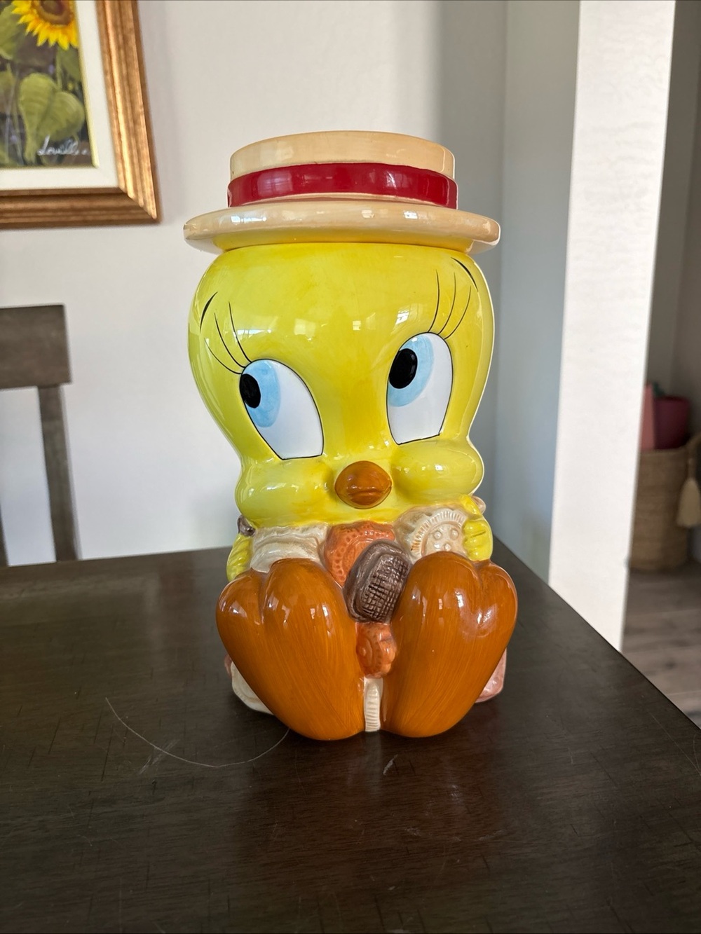 Tweety Ceramic Cookie Jar - Yellow Tweety Bird with Hat